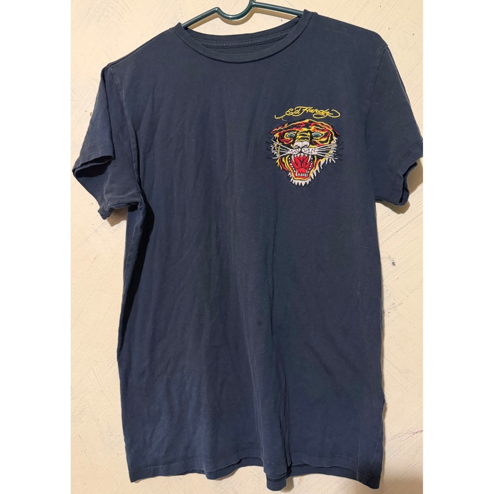 Ed Hardy Mens Tiger Embroidered Logo T-Shirt Black Cotton Short Sleeve M USA